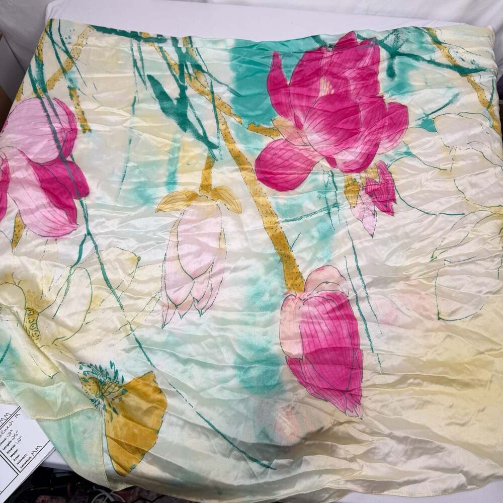 Kapray Woman Pink Lotus Floral Lightweight Silk Scarf